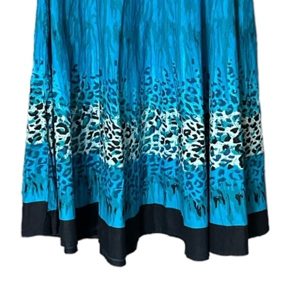 Uniti Vintage Teal Blue Animal Print 100% Cotton Midi Skirt Free Size M - Picture 4 of 8